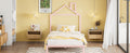 Twin Size Metal Platform Bed With House Shaped Headboard Design, Pink Pink Metal