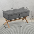 35 Inch Storage Ottoman, Button Tufted Ottoman Linen Storage Bench, Ottoman With Storage Antique Dark Grey Linen Or Linen Blend Bedroom Rectangular Antique Rubberwood Wood Internal Storage Foam Cotton Linen