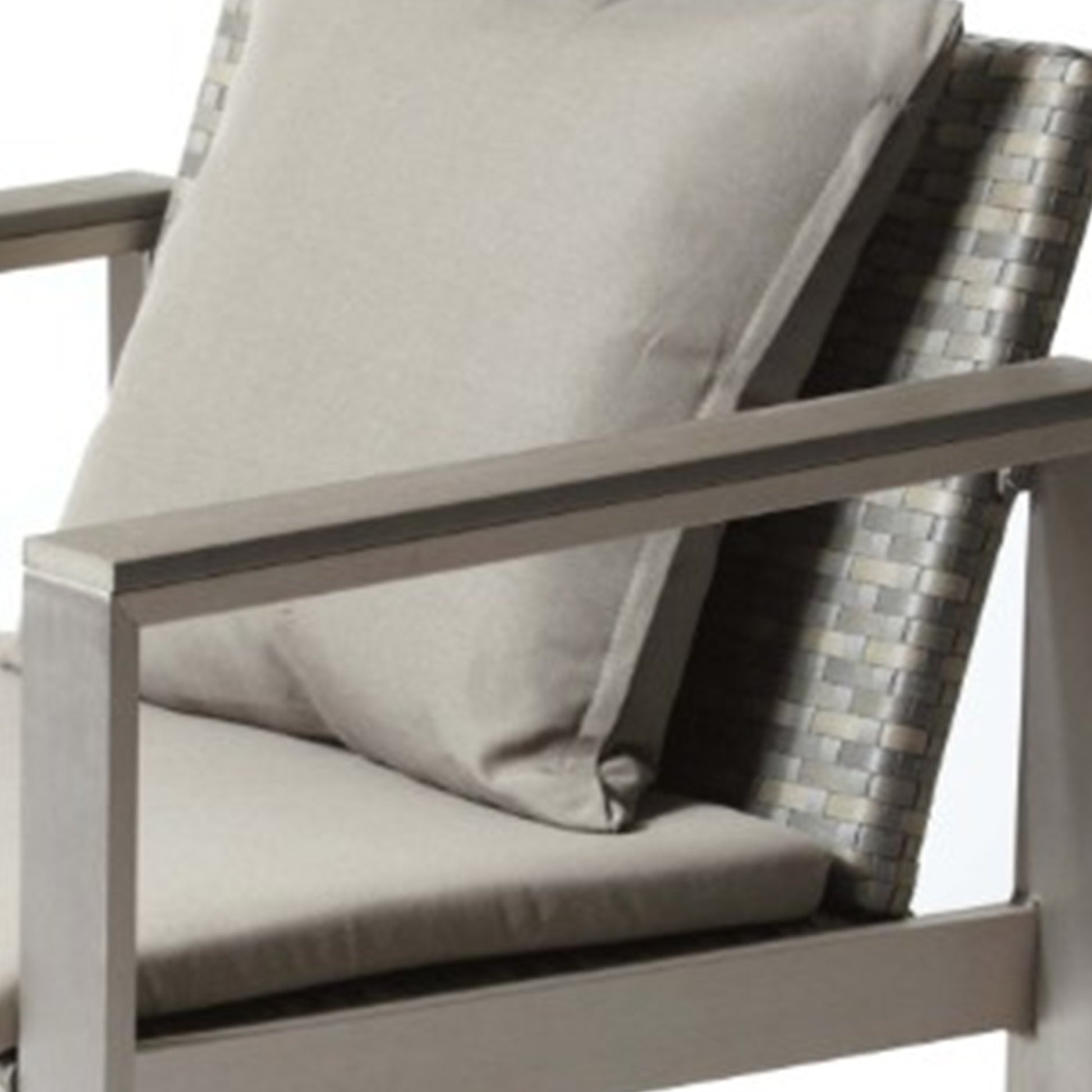 Exquisitly Aluminum Upholstered Cushioned Chair With Rattan, Gray Taupe Gray Rattan Metal