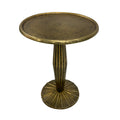 12 Inch Side End Drink Table, Fancy Fluted Base, Round Top, Antique Brass Antique Brass Aluminum