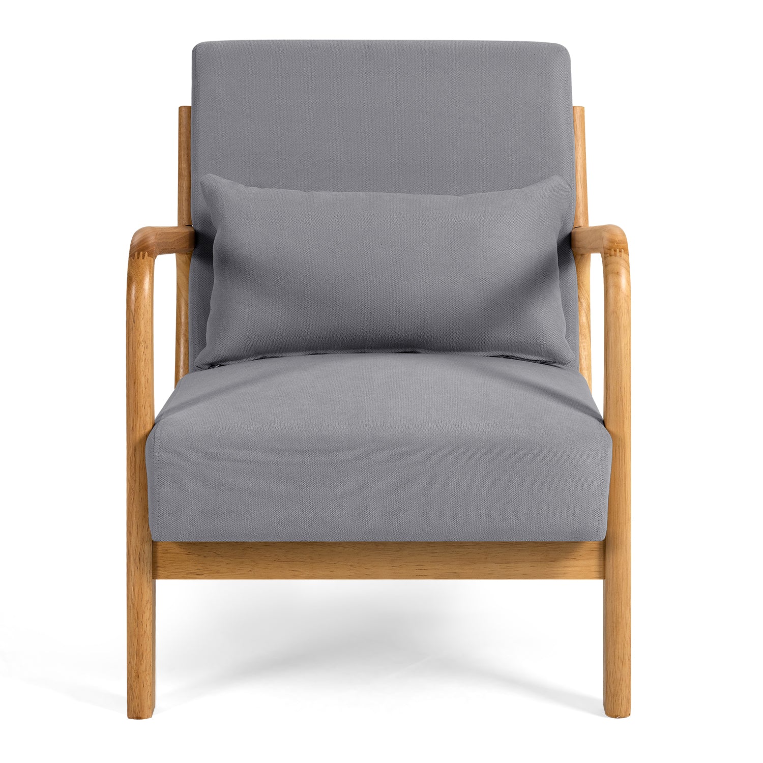 Leisure Chair With Solid Wood Armrest And Feet, Mid Century Modern Accent Sofa,1 Seat Light Gray Linen