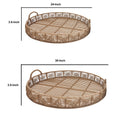 Round Shaped Bamboo Tray With Curved Handle, Set Of 2, Brown Brown Bamboo