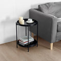 15 Inch Modern Side End Table, Metal Round Tray Top, Foldable Legs, Black Black Iron