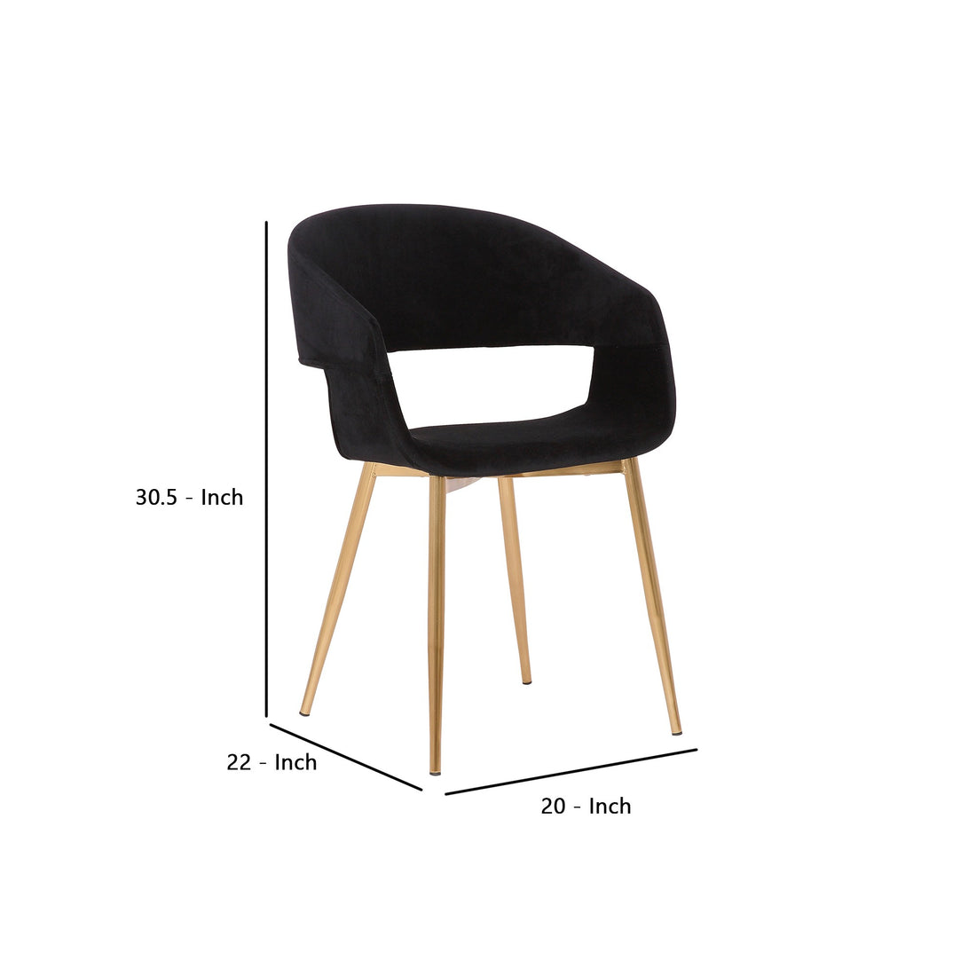 Upholstered Open Back Dining Accent Chair With Metal Angled Legs, Black Black Mdf Steel