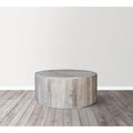 36 Inch Coffee Table, Handcrafted Drum Shape, Sandblasted Washed White Mango Wood White Solid Wood