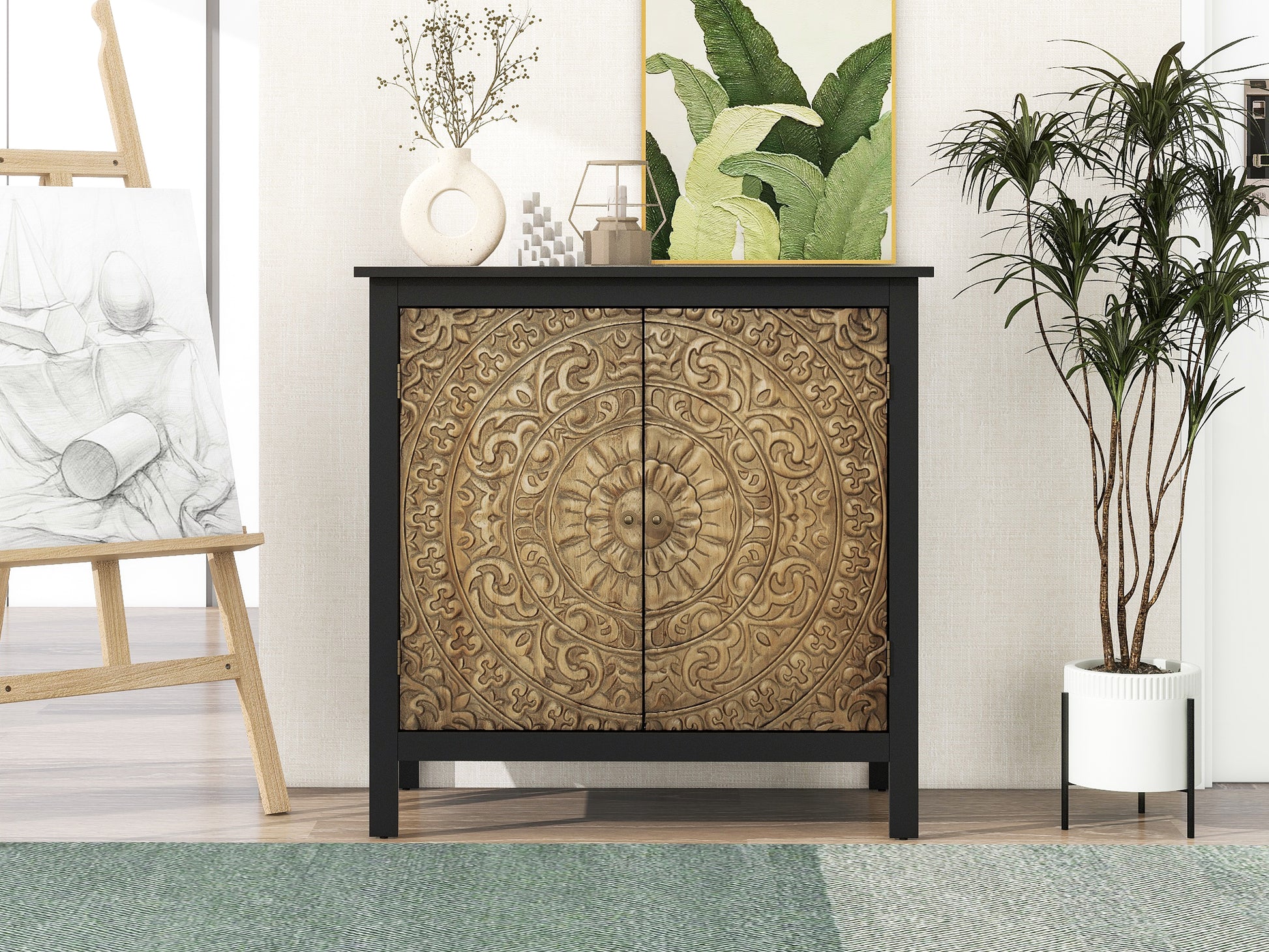 2 Door Cabinet, American Furniture, Suitable For Bedroom, Living Room, Study Black Mdf