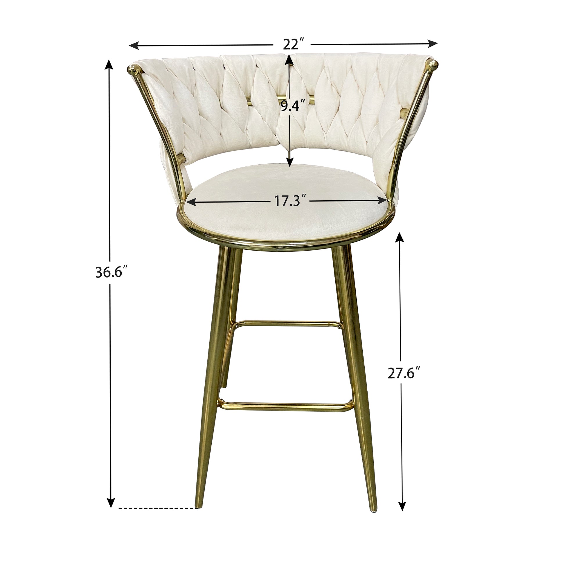 Gold Bar Chairs Set Of 2, Counter Height Bar Stools With Low Back, For Kitchen Island, Bar Pub Beige Gold Foot White Altay Velvet