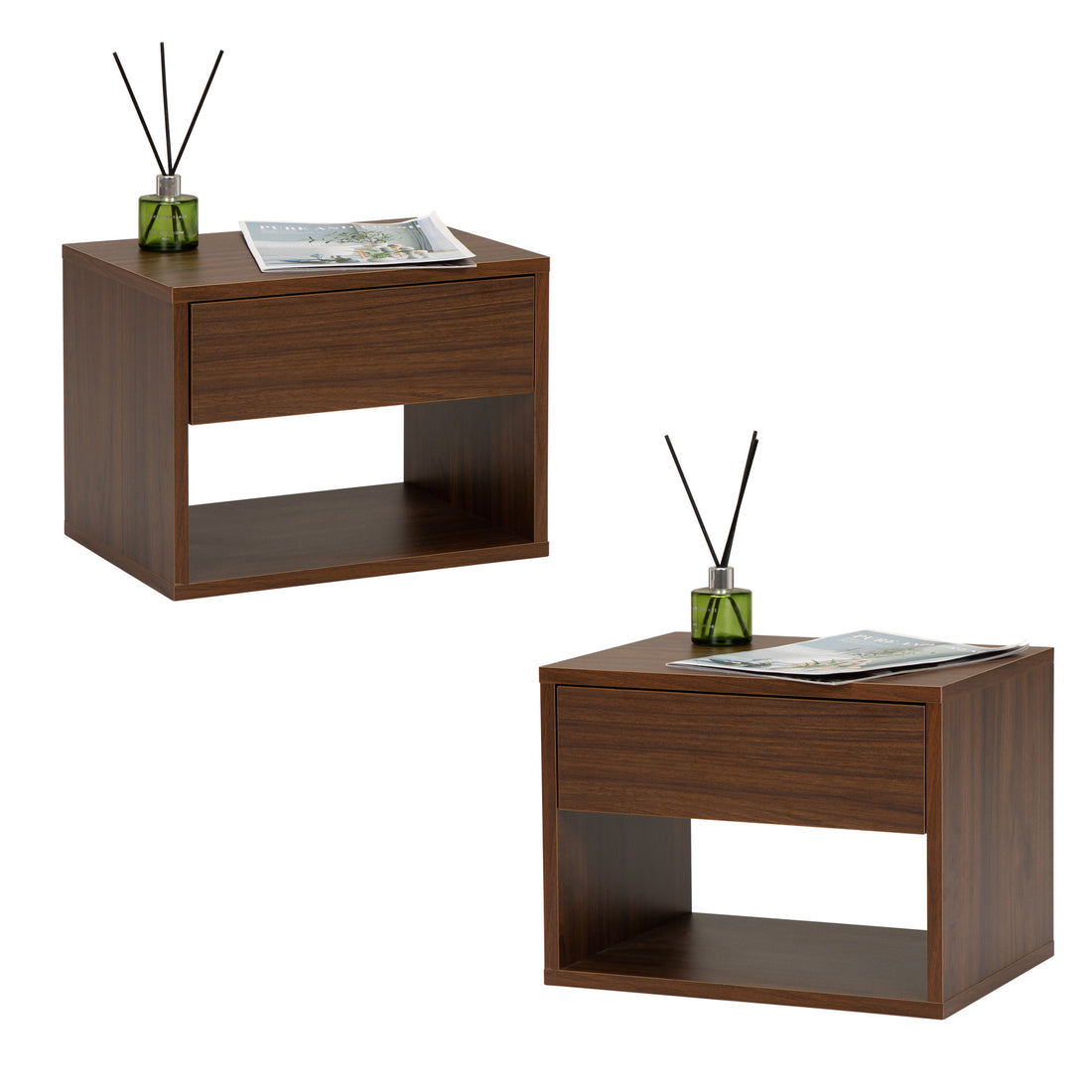 Wall Mounted Bedside Table Set Of Two Walnut Color Walnut Particle Board