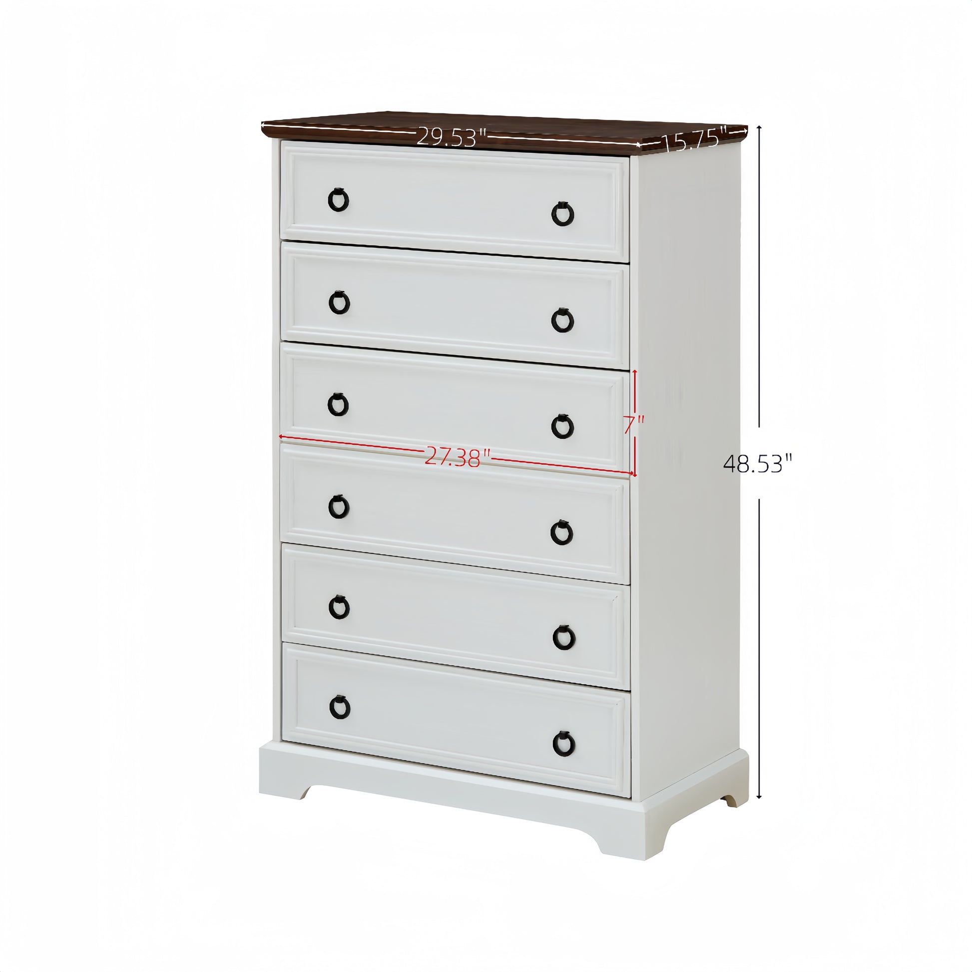 Modern 6 Drawer Dresser, Dressers For Bedroom, Tall Chest Of Drawers Closet Organizers & Storage Clothes Easy Pull Handle, Textured Borders Living Room, Hallway,L 29.53''*W15.75''*H48.03''White White Mdf