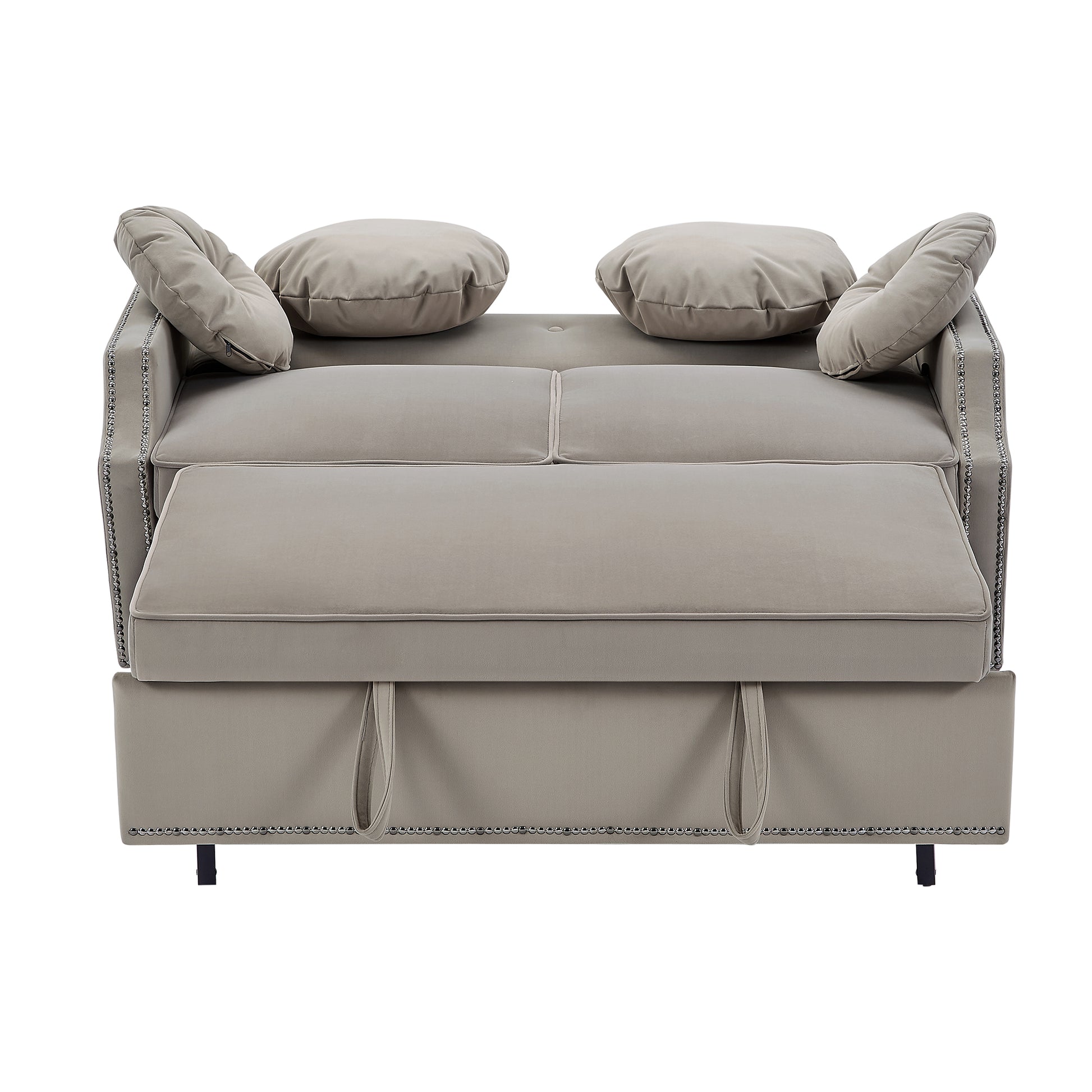 54.7" Multiple Adjustable Positions Sofa Bed Stylish Sofa Bed With A Button Tufted Backrest, Two Usb Ports And Four Floral Lumbar Pillows For Living Room, Bedroom,Or Small Space, Coffee Coffee Foam Polyester 2 Seat