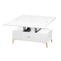 Modern Lift Top Coffee Table Multi Functional Table With Drawers In White White Mdf Steel