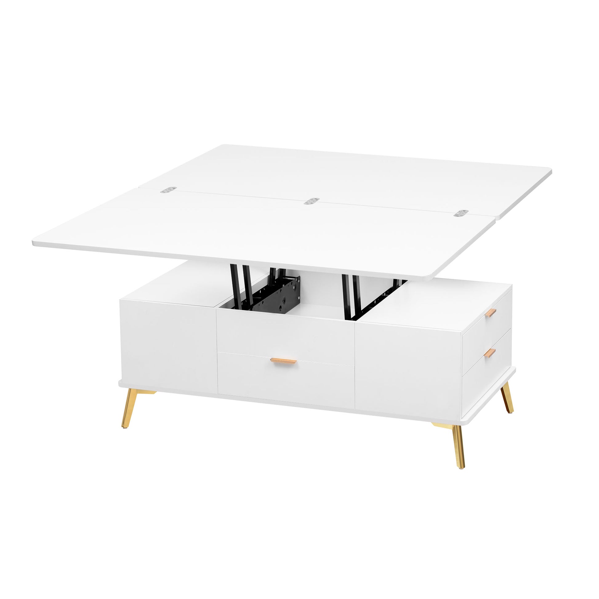 Modern Lift Top Coffee Table Multi Functional Table With Drawers In White White Mdf Steel