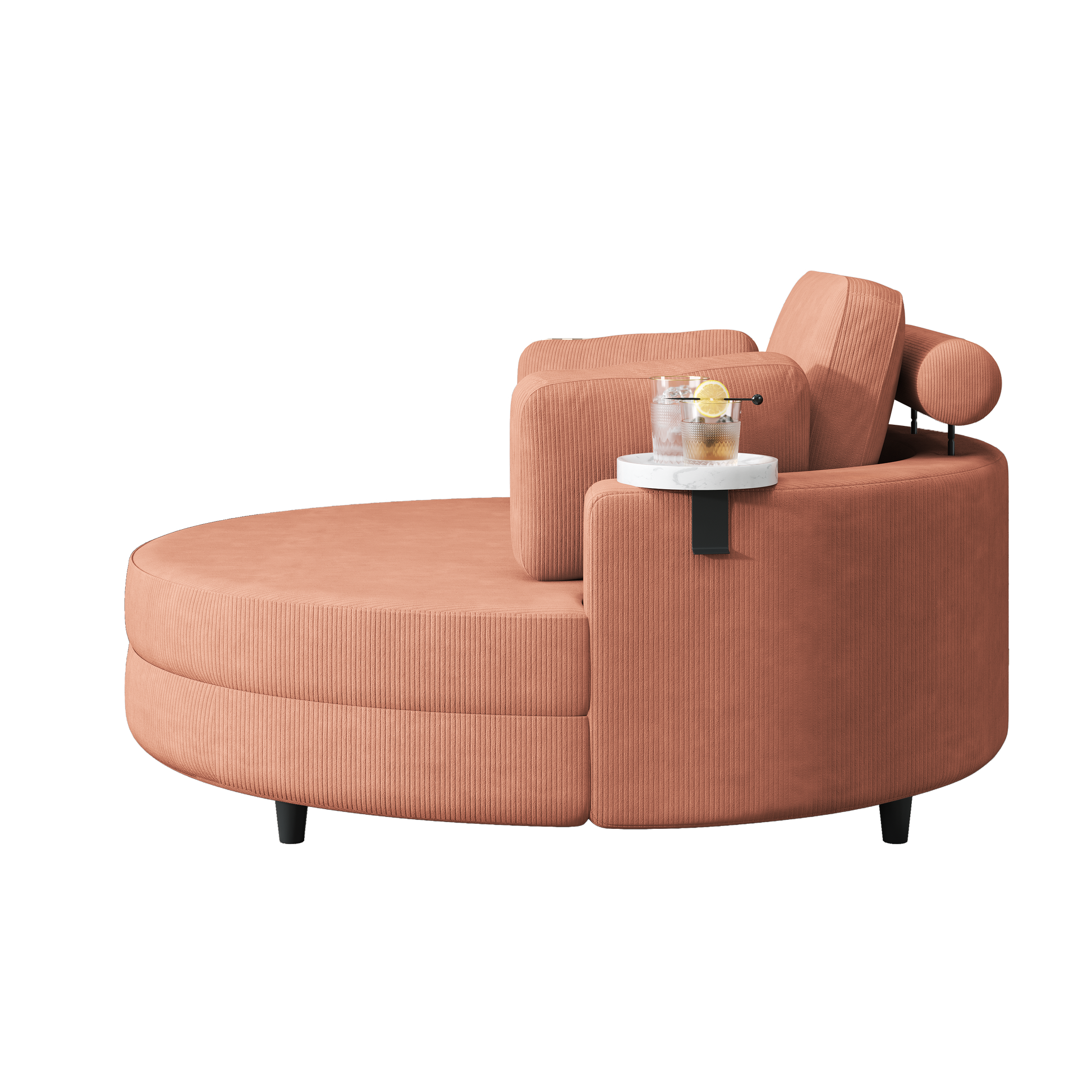 A 51 Inch Orange Corduroy Sofa With Two Throw Pillows, A Waist Pillow And An Extra Tray Is Comfortable For A Small Apartment Bedroom Orange Corduroy 1 Seat