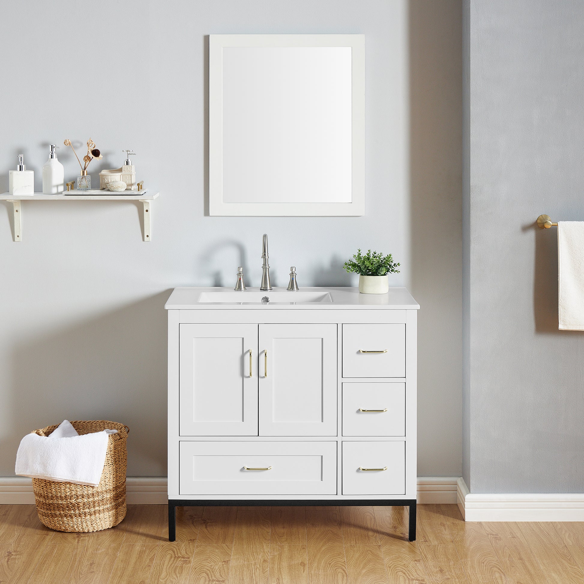 Bathroom Vanity White Solid Wood Mdf