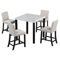 Five Piece Dining Set With Imitation Marble Tabletop, Restaurant Combination Set, Solid Wood Dining Table And 4 Chairs, Space Saving Combination Furniture For Kitchen And Dining Room. Black White Solid Wood Mdf