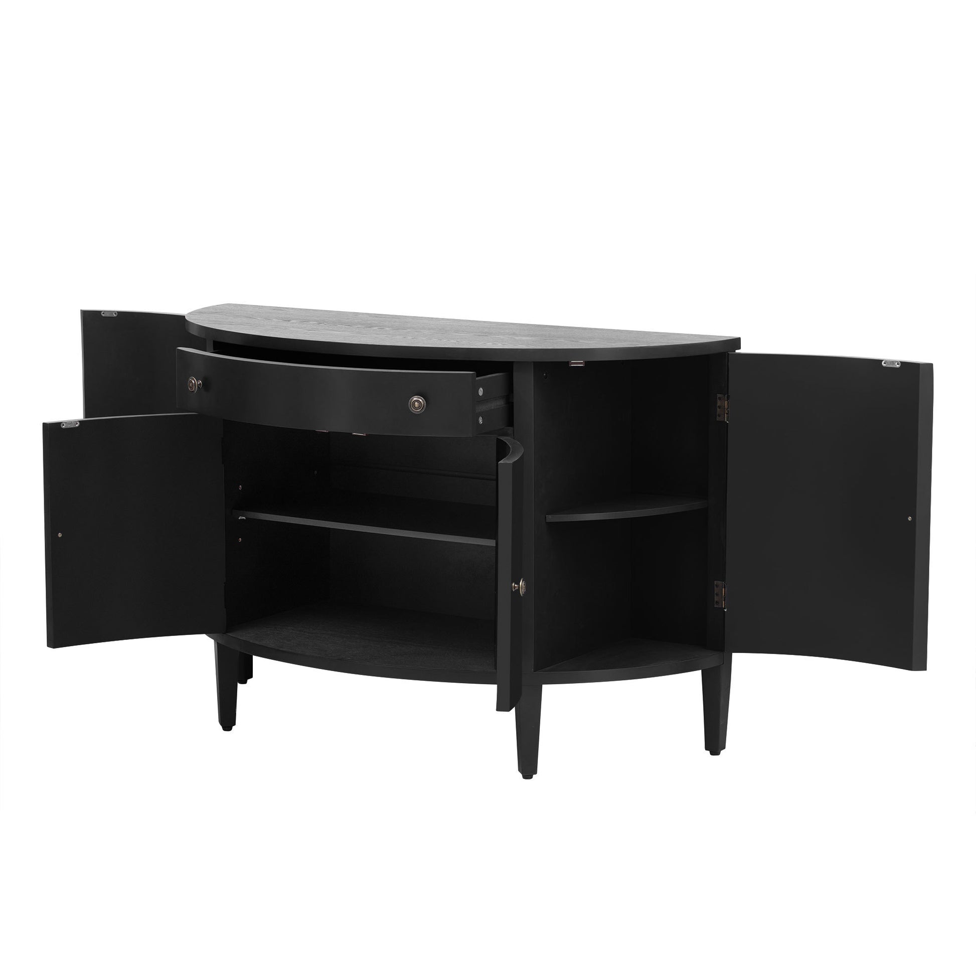 Curved Design Storage Cabinet Made Of Fraxinus Mandschuric Solid Wood Veneer, Adjustable Shelves, Suitable For Corridors, Entrances And Study. Black Mdf