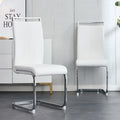 A Simple Dining Table. A Dining Table With A White Marble Pattern. 4 Pu Synthetic Leather High Backrest Cushioned Side Chairs With C Shaped Silver Metal Legs. Dt Sq 16090 Whc 1162 White Mdf