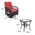 3 Pieces Conversation Set, Outdoor Wicker Rocker Swivel Patio Bistro Set, Rocking Chair With Glass Top Side Table,Red Yes Complete Patio Set Brown Rust Resistant Frame Water Resistant Cushion Garden & Outdoor Classic Complete Patio Sets Metal Metal