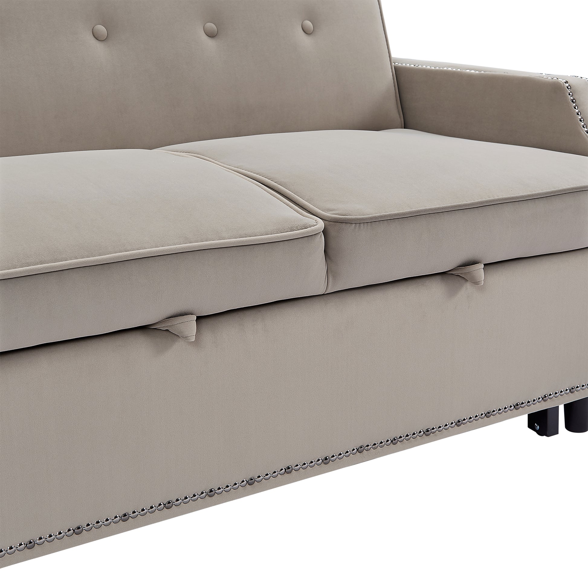 54.7" Multiple Adjustable Positions Sofa Bed Stylish Sofa Bed With A Button Tufted Backrest, Two Usb Ports And Four Floral Lumbar Pillows For Living Room, Bedroom,Or Small Space, Coffee Coffee Foam Polyester 2 Seat