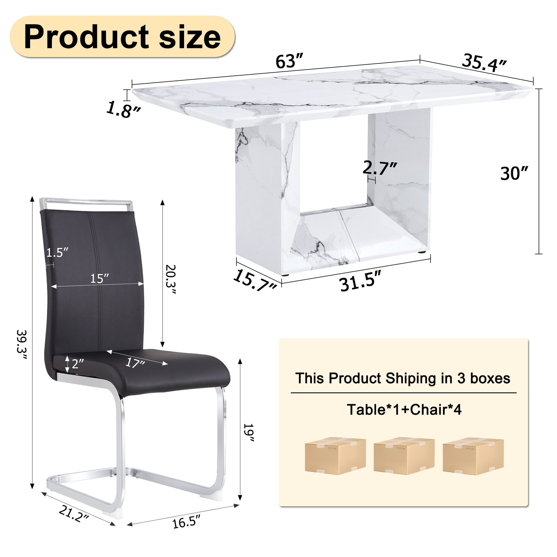 A Simple Dining Table. A Dining Table With A White Marble Pattern. 4 Pu Synthetic Leather High Backrest Cushioned Side Chairs With C Shaped Silver Metal Legs. Dt Sq 16090 Whc 1162 White Mdf