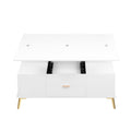 Modern Lift Top Coffee Table Multi Functional Table With Drawers In White White Mdf Steel