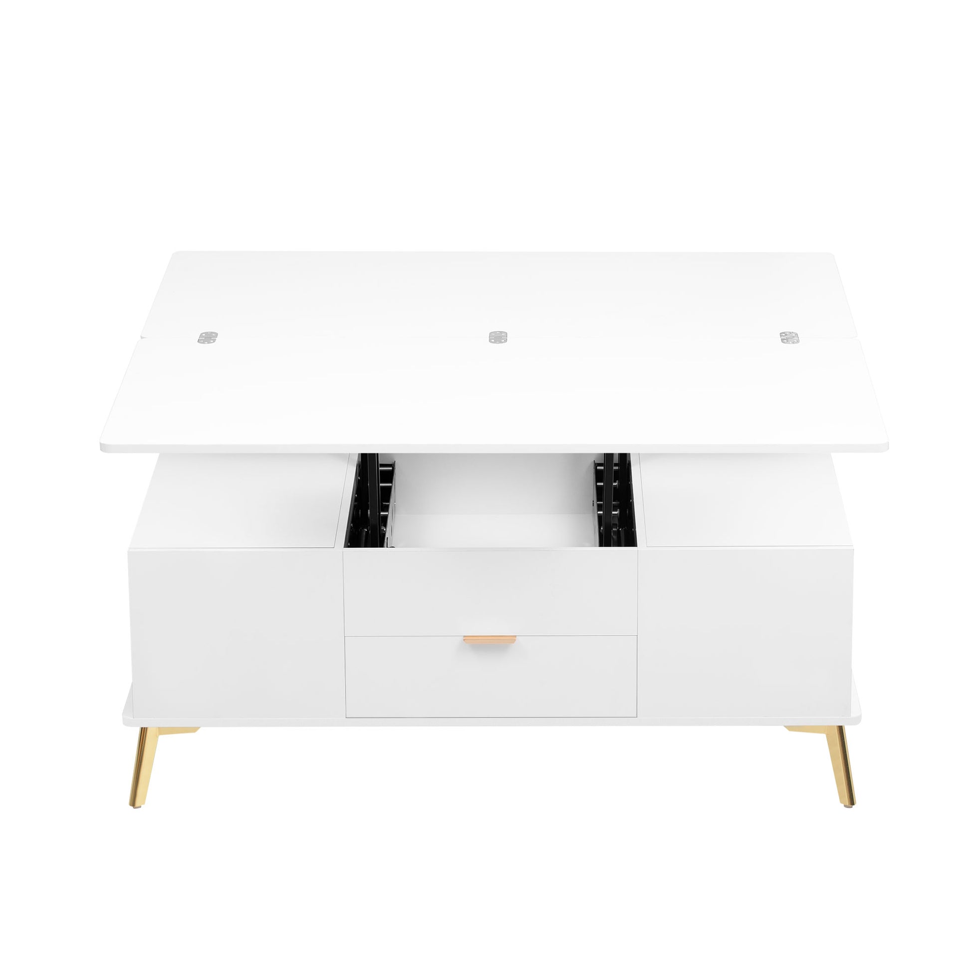 Modern Lift Top Coffee Table Multi Functional Table With Drawers In White White Mdf Steel