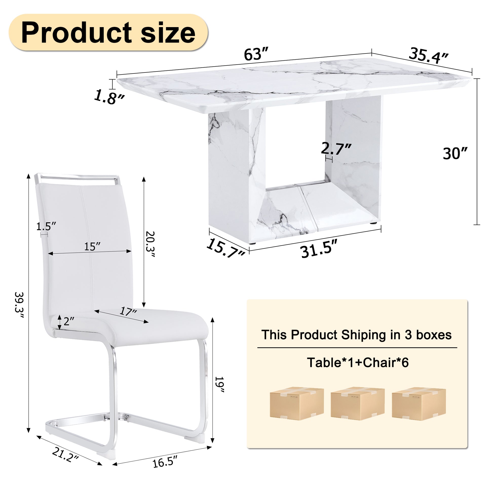 A Simple Dining Table. A Dining Table With A White Marble Pattern. 6 Pu Synthetic Leather High Backrest Cushioned Side Chairs With C Shaped Silver Metal Legs. Dt Sq 16090 Whc 1162 White Mdf