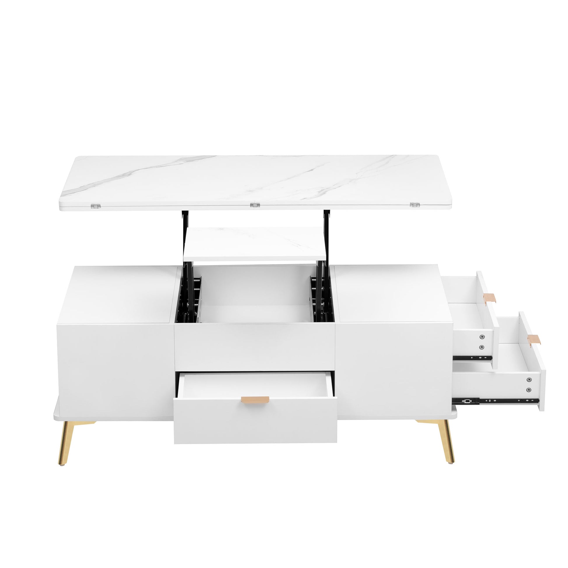 Modern Lift Top Coffee Table Multi Functional Table With Drawers In White White Mdf Steel