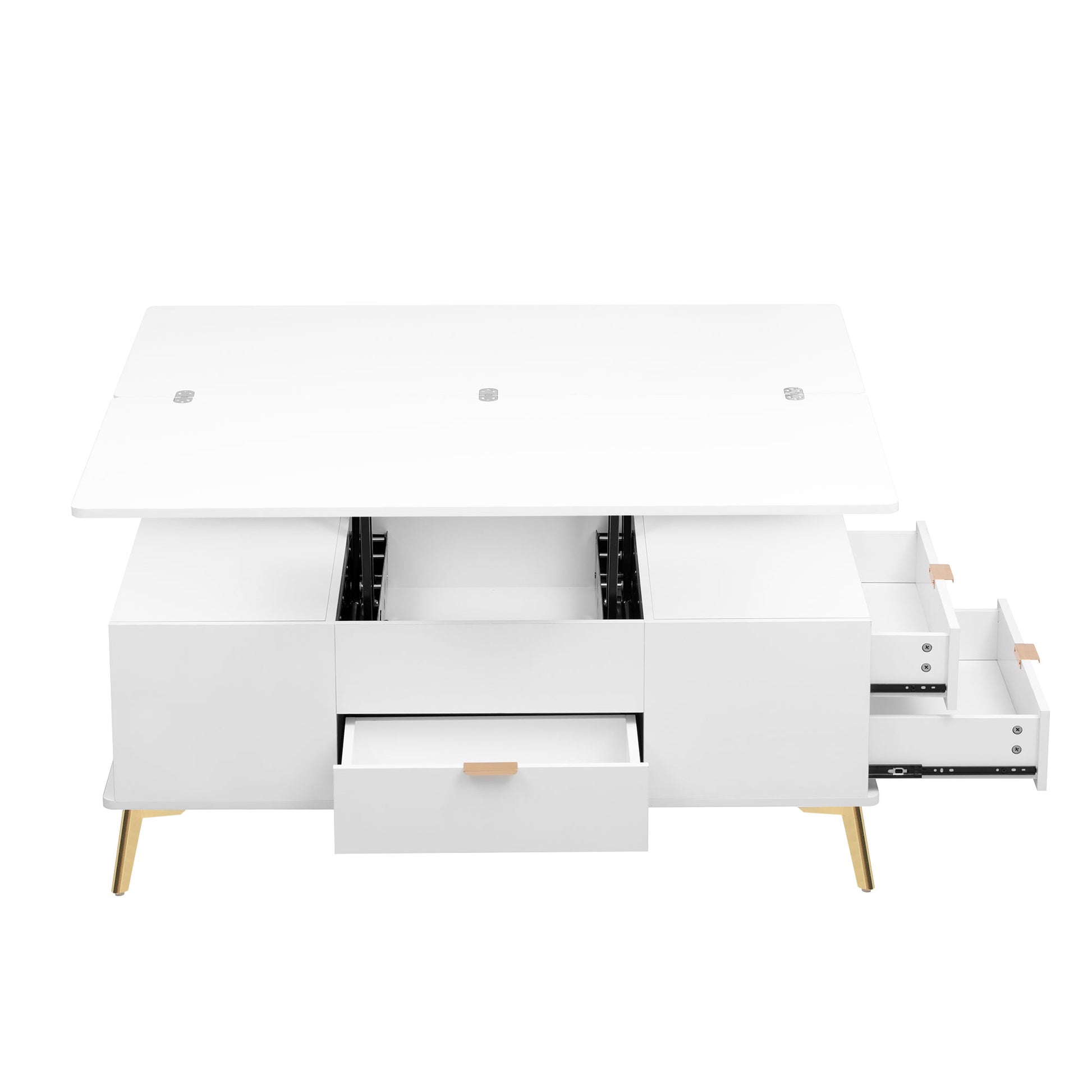 Modern Lift Top Coffee Table Multi Functional Table With Drawers In White White Mdf Steel
