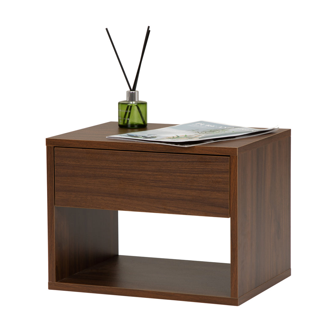 Wall Mounted Bedside Table Set Of Two Walnut Color Walnut Particle Board