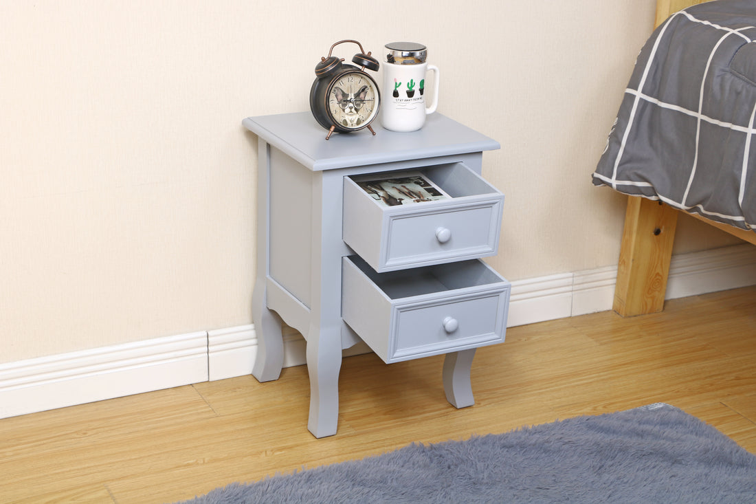 Set Nightstands Bedroom, Simple Wooden Bedside Table Night Stand With Drawer And Storage Basket Household Gray Gray Solid Wood Mdf