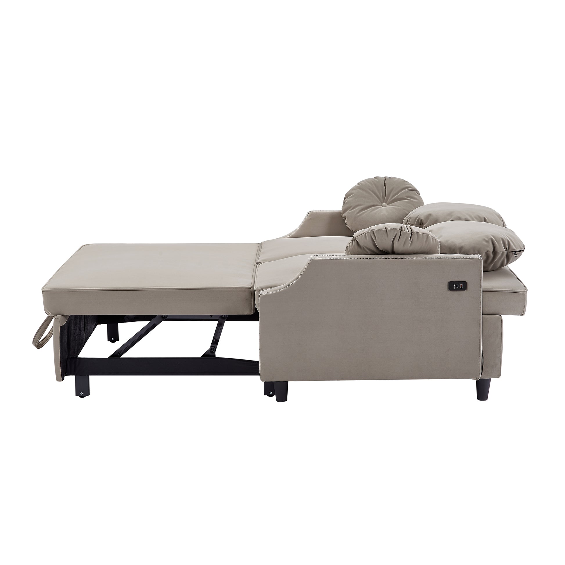 54.7" Multiple Adjustable Positions Sofa Bed Stylish Sofa Bed With A Button Tufted Backrest, Two Usb Ports And Four Floral Lumbar Pillows For Living Room, Bedroom,Or Small Space, Coffee Coffee Foam Polyester 2 Seat