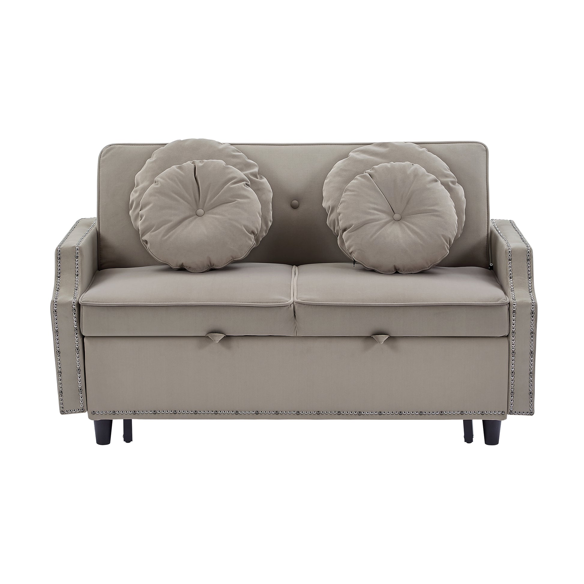 54.7" Multiple Adjustable Positions Sofa Bed Stylish Sofa Bed With A Button Tufted Backrest, Two Usb Ports And Four Floral Lumbar Pillows For Living Room, Bedroom,Or Small Space, Coffee Coffee Foam Polyester 2 Seat