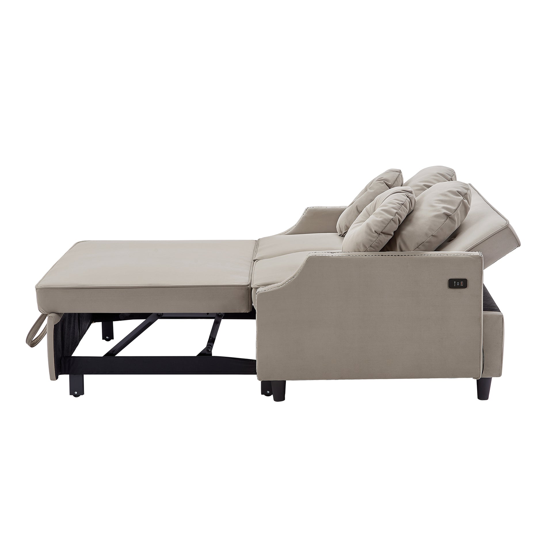 54.7" Multiple Adjustable Positions Sofa Bed Stylish Sofa Bed With A Button Tufted Backrest, Two Usb Ports And Four Floral Lumbar Pillows For Living Room, Bedroom,Or Small Space, Coffee Coffee Foam Polyester 2 Seat