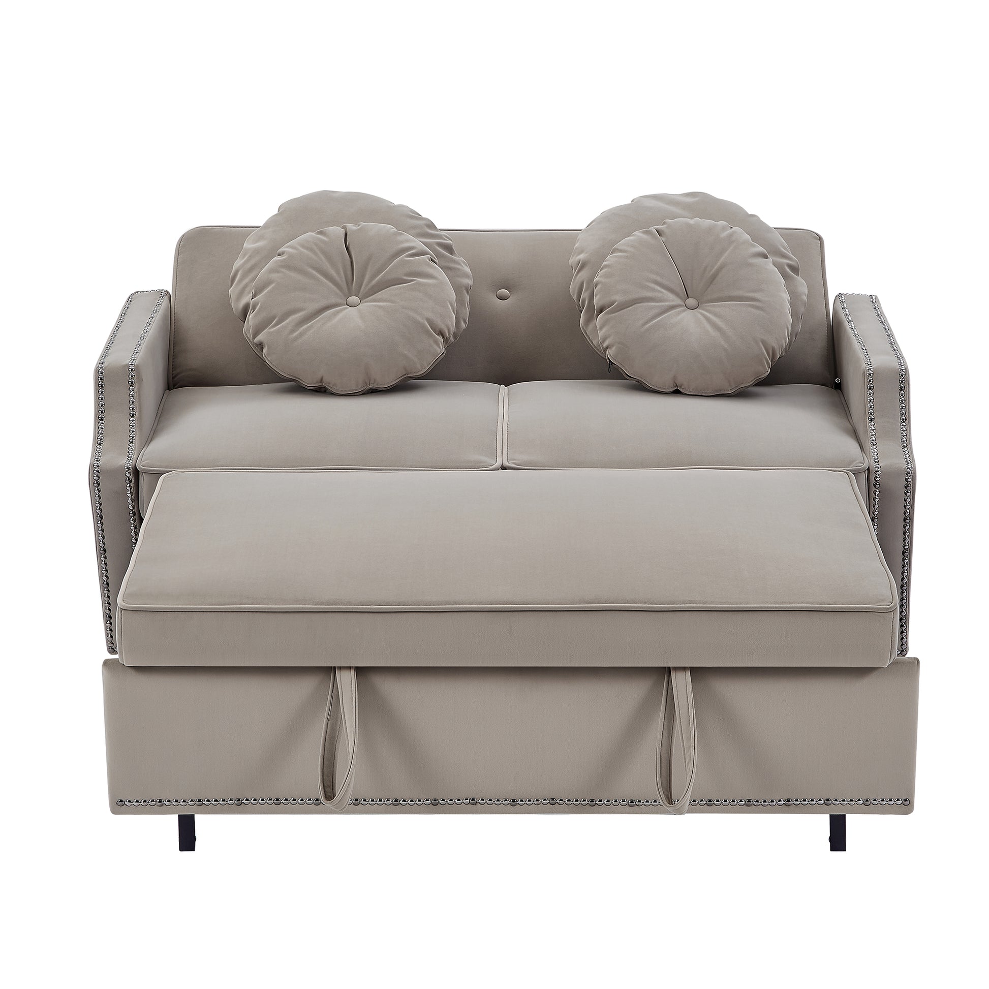 54.7" Multiple Adjustable Positions Sofa Bed Stylish Sofa Bed With A Button Tufted Backrest, Two Usb Ports And Four Floral Lumbar Pillows For Living Room, Bedroom,Or Small Space, Coffee Coffee Foam Polyester 2 Seat