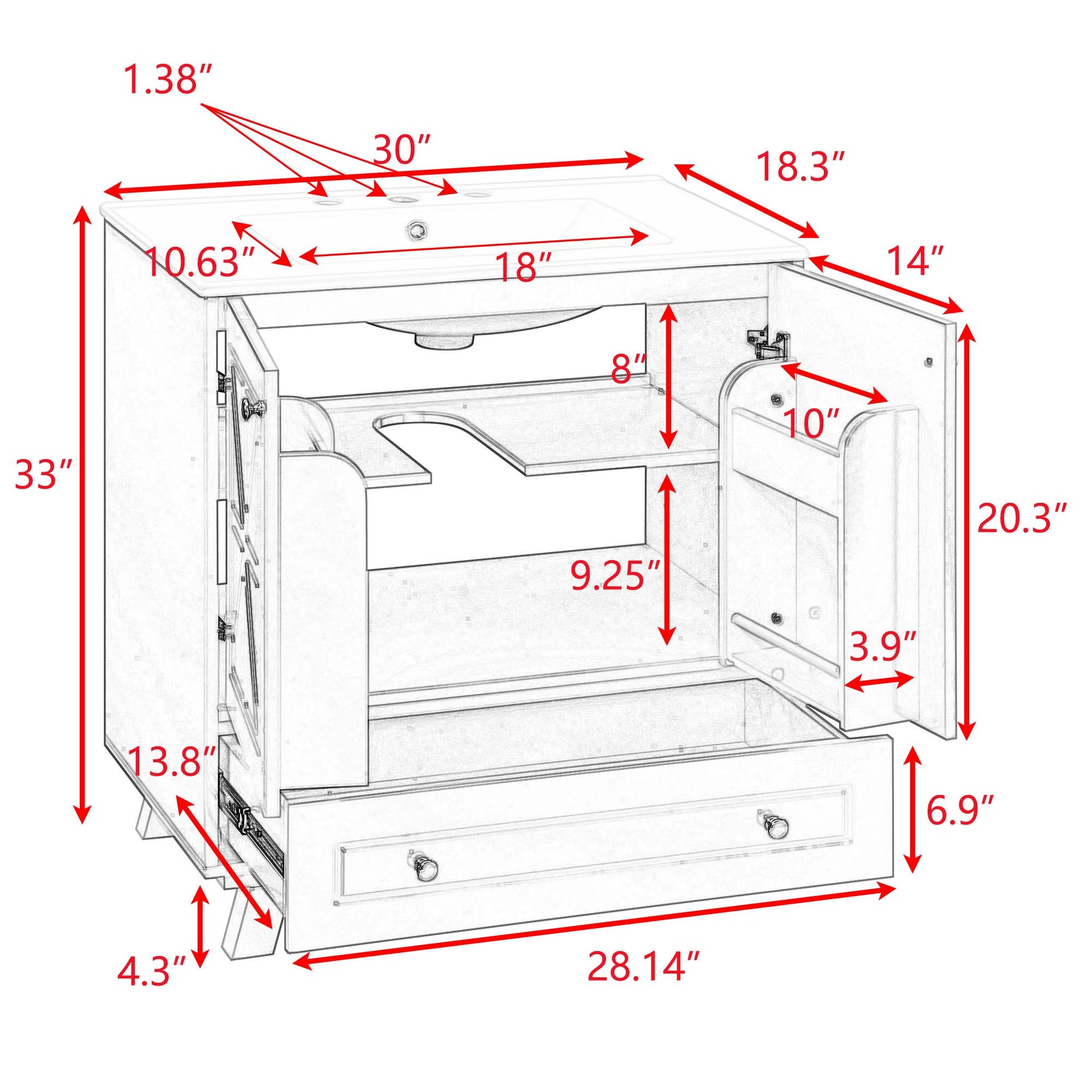 Bathroom Vanity White Solid Wood Mdf