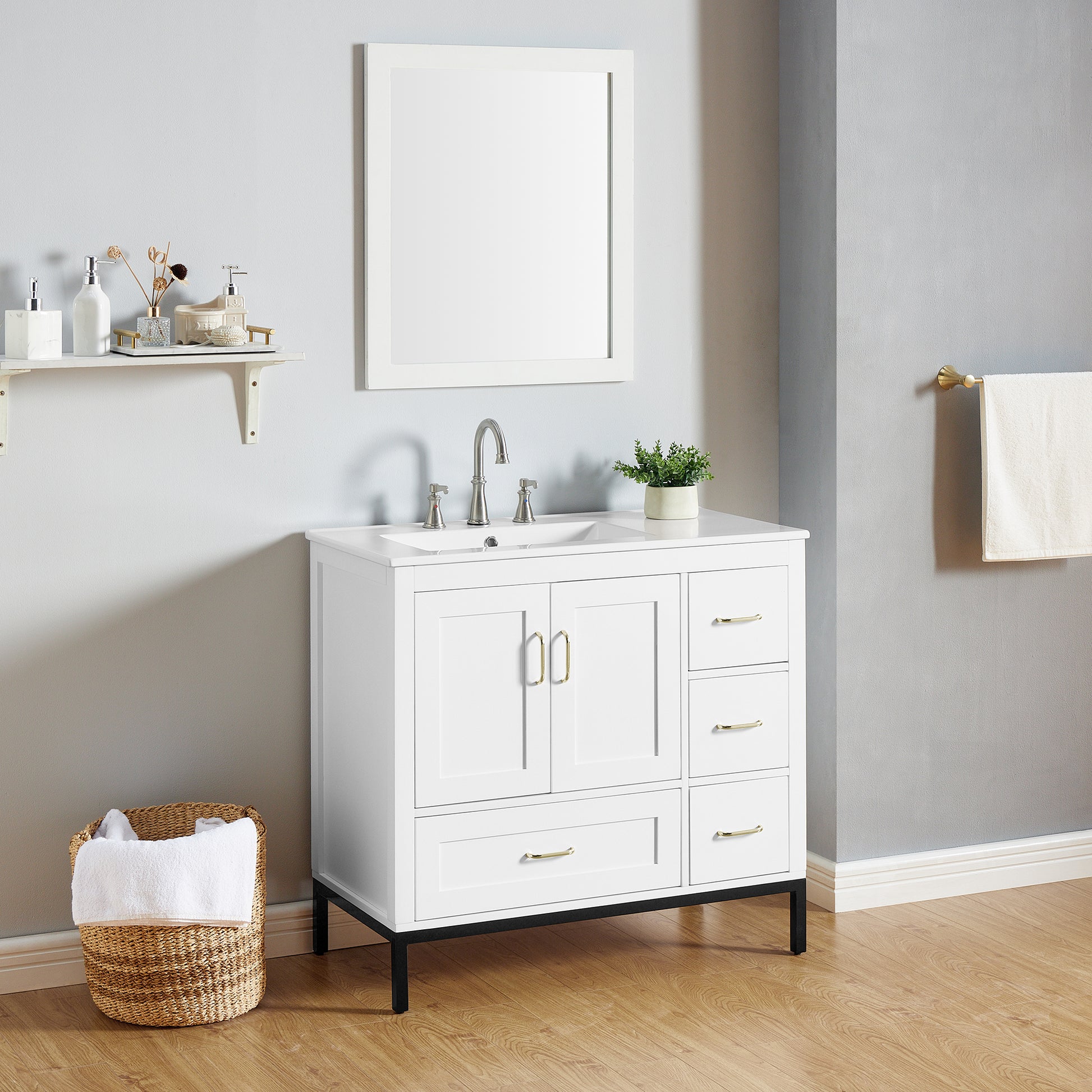 Bathroom Vanity White Solid Wood Mdf