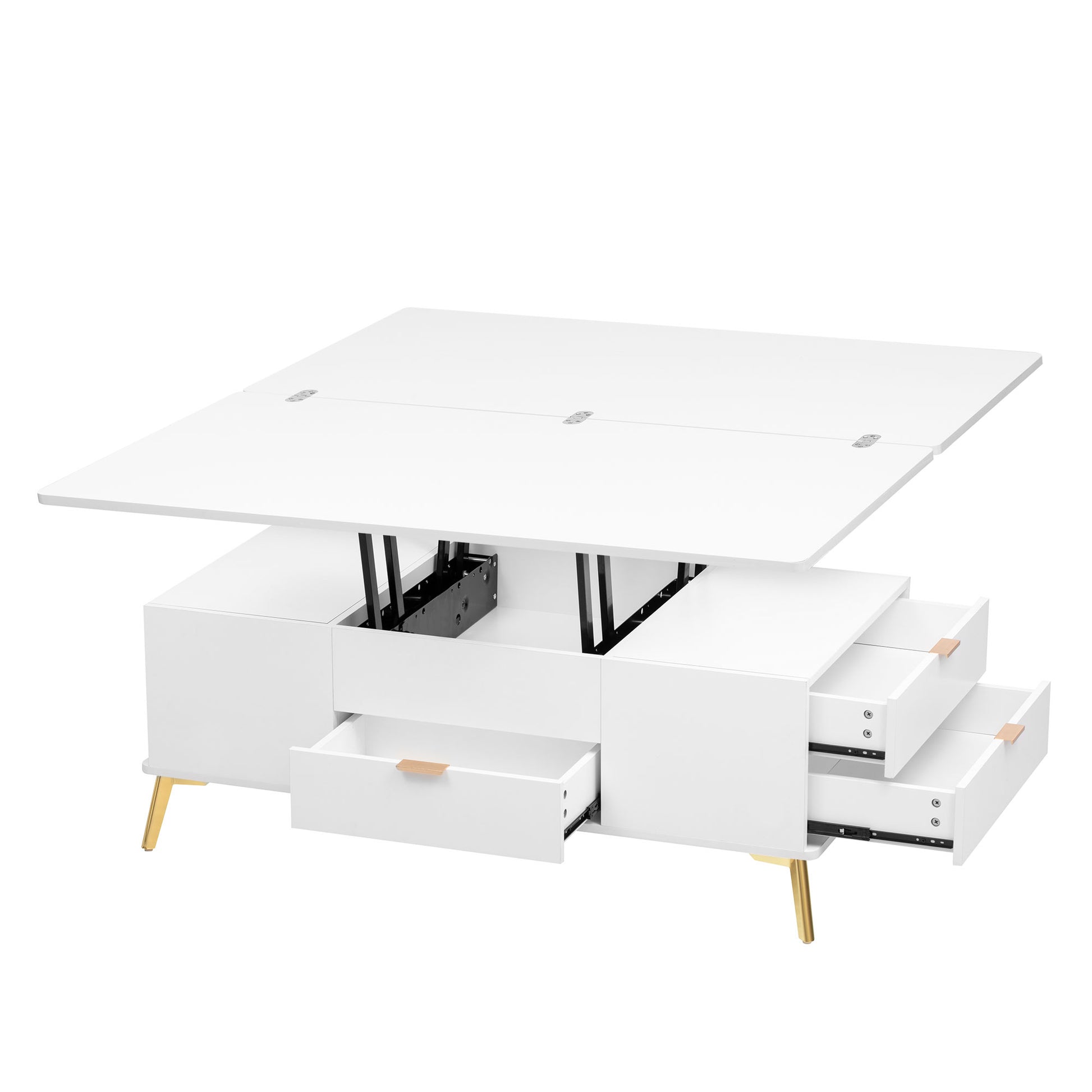 Modern Lift Top Coffee Table Multi Functional Table With Drawers In White White Mdf Steel