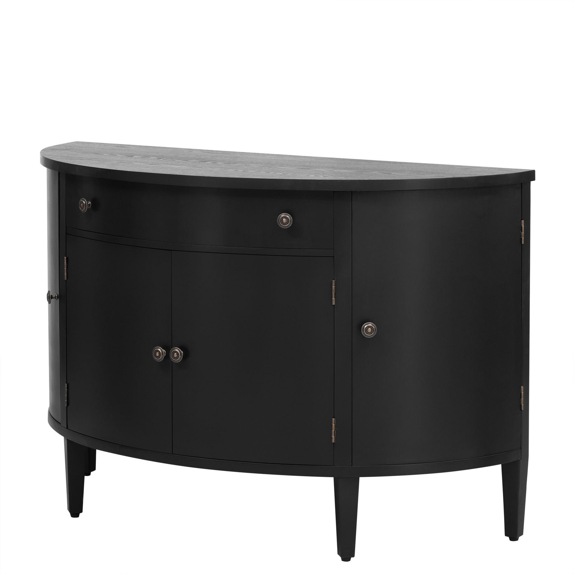 Curved Design Storage Cabinet Made Of Fraxinus Mandschuric Solid Wood Veneer, Adjustable Shelves, Suitable For Corridors, Entrances And Study. Black Mdf