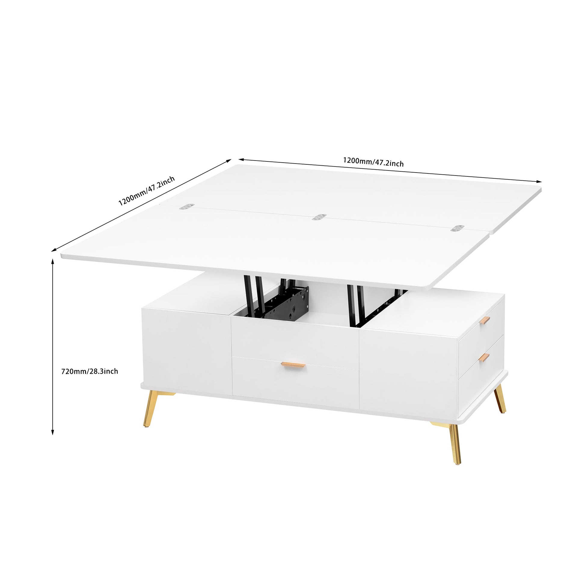 Modern Lift Top Coffee Table Multi Functional Table With Drawers In White White Mdf Steel