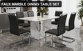 A Simple Dining Table. A Dining Table With A White Marble Pattern. 4 Pu Synthetic Leather High Backrest Cushioned Side Chairs With C Shaped Silver Metal Legs. Dt Sq 16090 Whc 1162 White Mdf