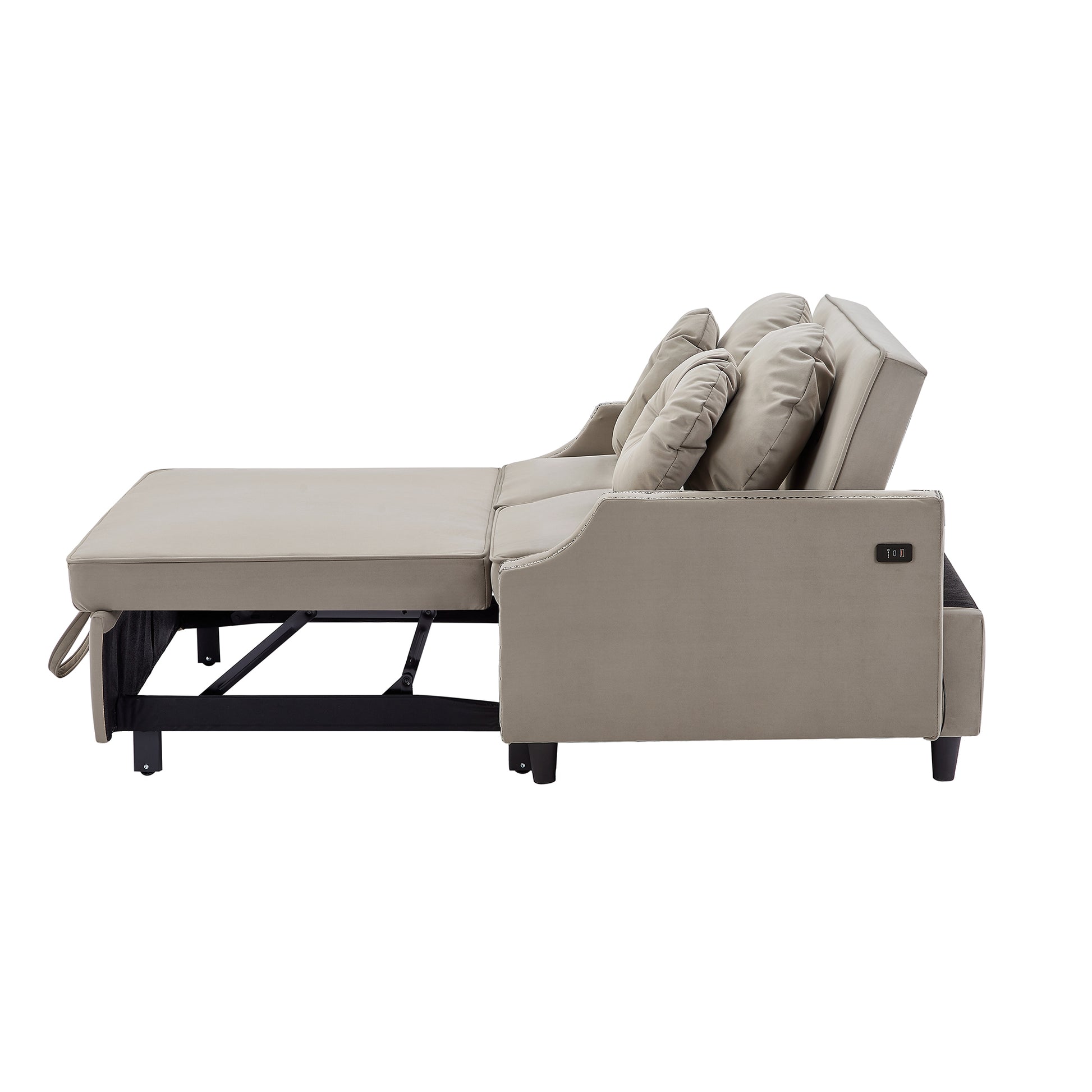 54.7" Multiple Adjustable Positions Sofa Bed Stylish Sofa Bed With A Button Tufted Backrest, Two Usb Ports And Four Floral Lumbar Pillows For Living Room, Bedroom,Or Small Space, Coffee Coffee Foam Polyester 2 Seat