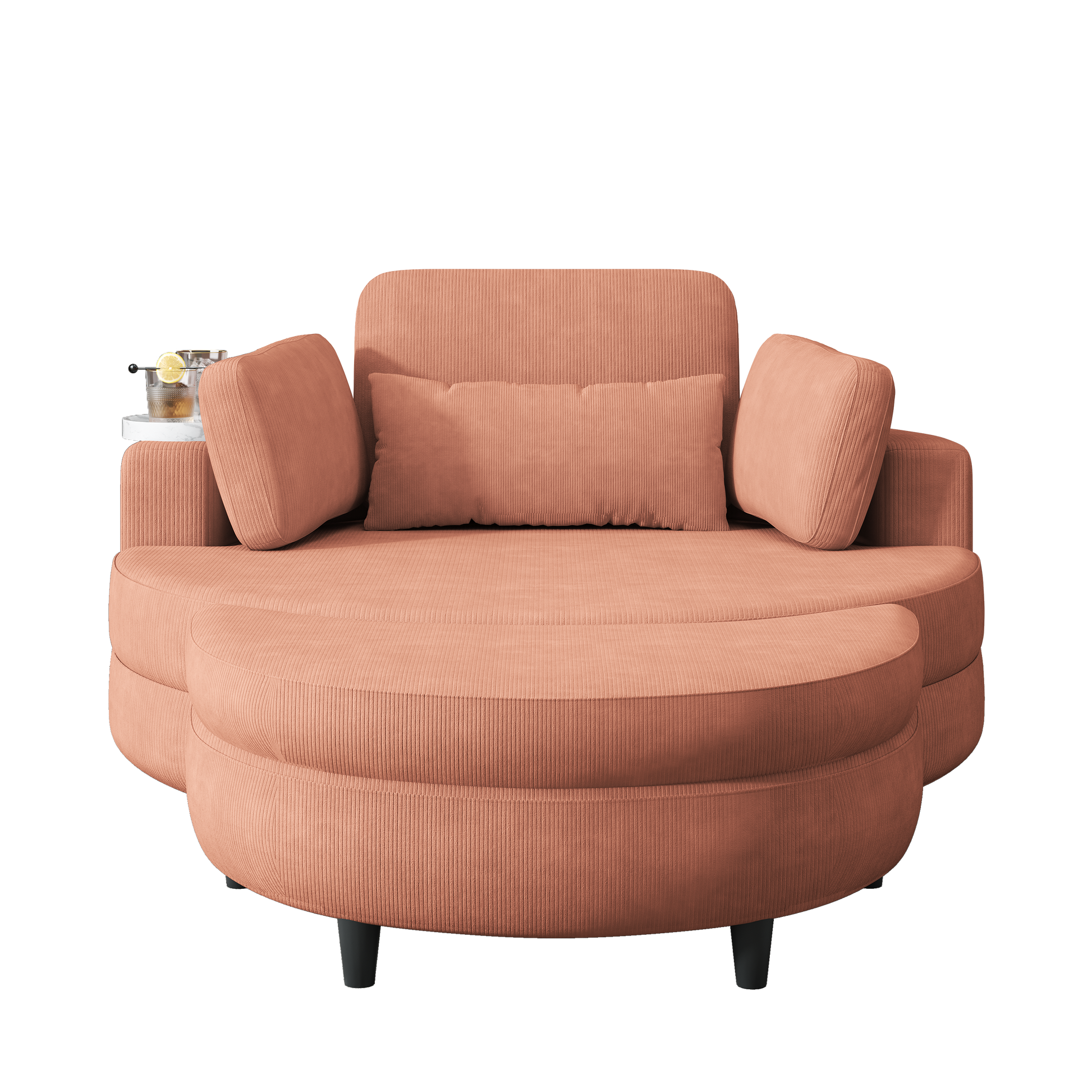 A 51 Inch Orange Corduroy Sofa With Two Throw Pillows, A Waist Pillow And An Extra Tray Is Comfortable For A Small Apartment Bedroom Orange Corduroy 1 Seat