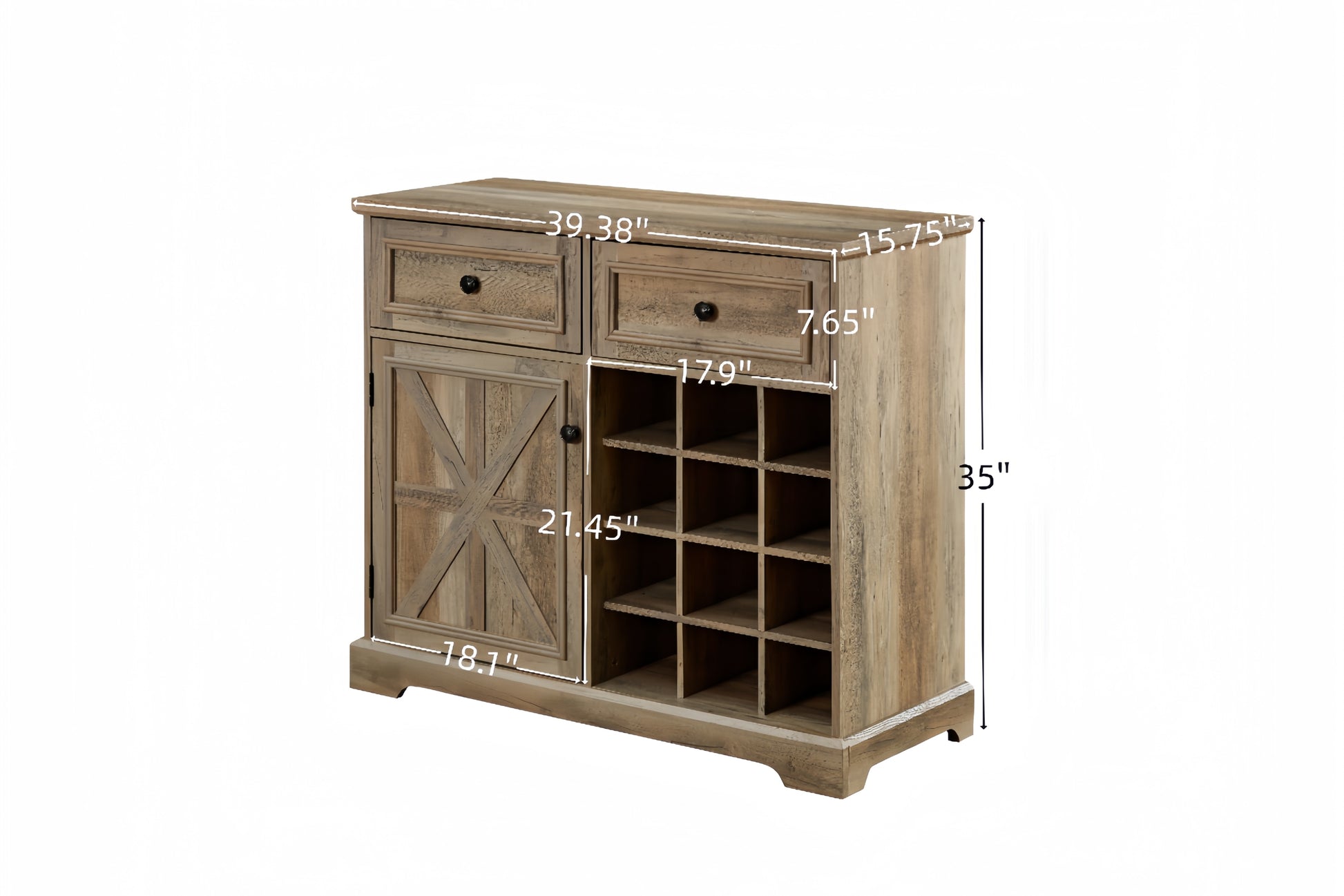 Farmhouse Buffet Cabinet With Storage Sideboard With 2 Drawers, Wine Bar Cabinet With Removable Wine Racks Storage Shelves, Liquor Coffee Bar Cupboard For Kitchen, Dining Room, Gray Wash39.37*15.75*34 Gray Wash Mdf