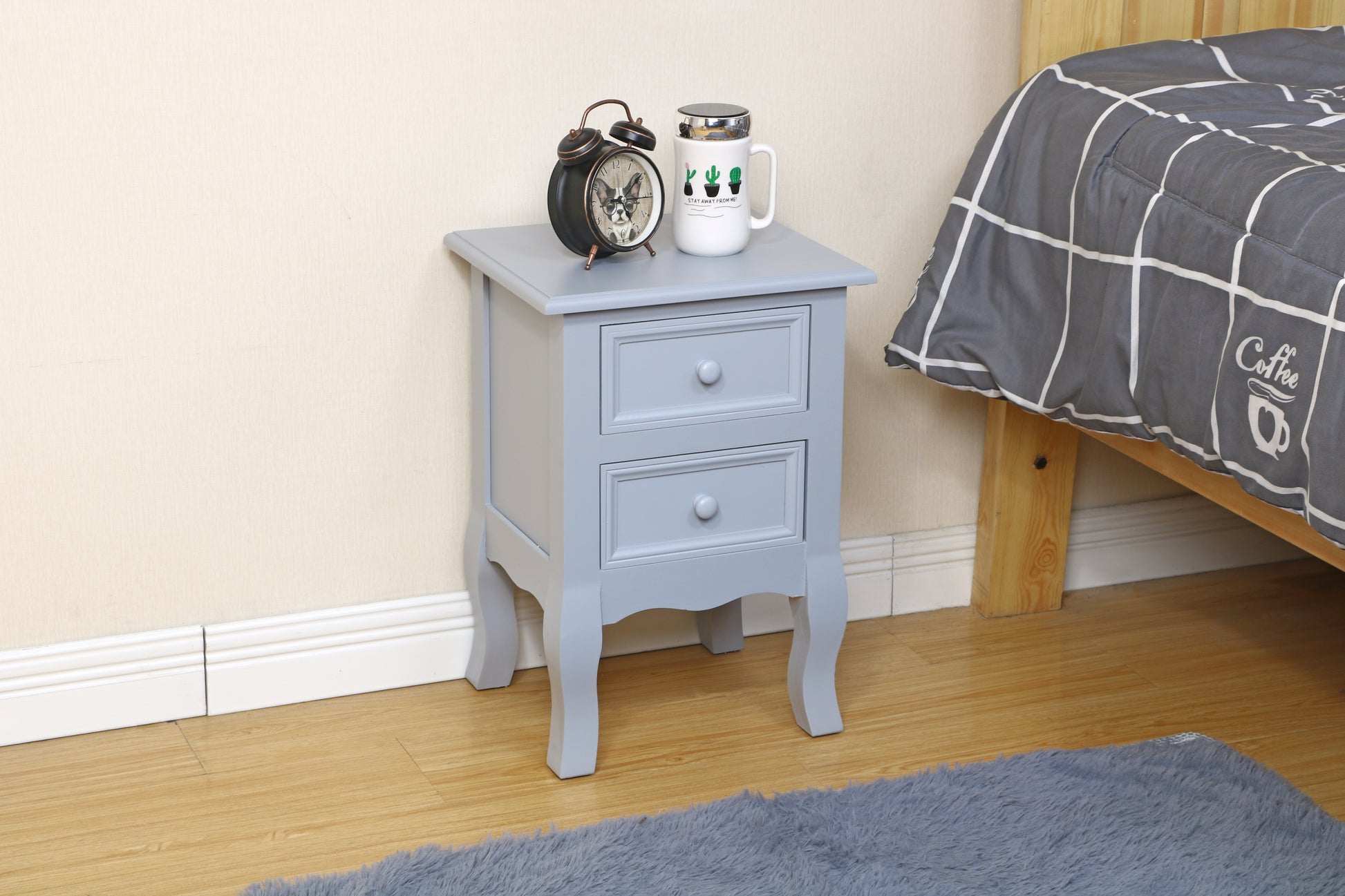 Set Nightstands Bedroom, Simple Wooden Bedside Table Night Stand With Drawer And Storage Basket Household Gray Gray Solid Wood Mdf