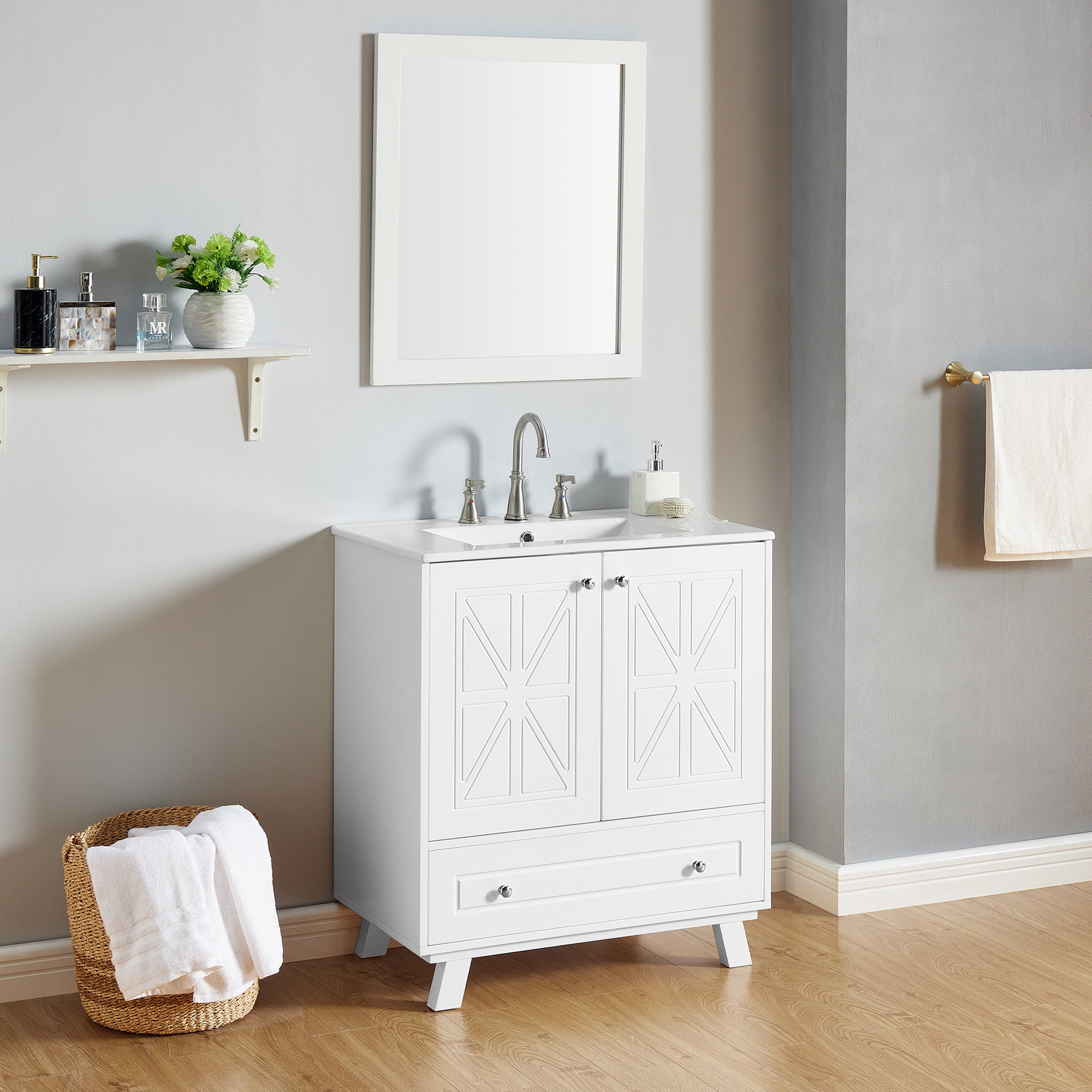 Bathroom Vanity White Solid Wood Mdf