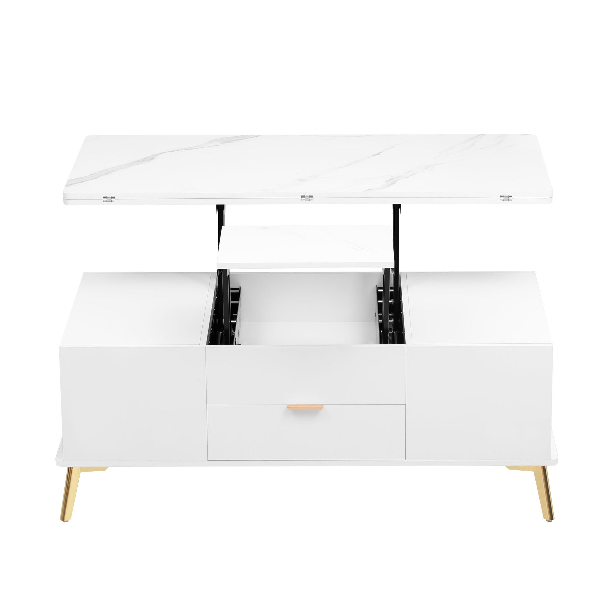 Modern Lift Top Coffee Table Multi Functional Table With Drawers In White White Mdf Steel