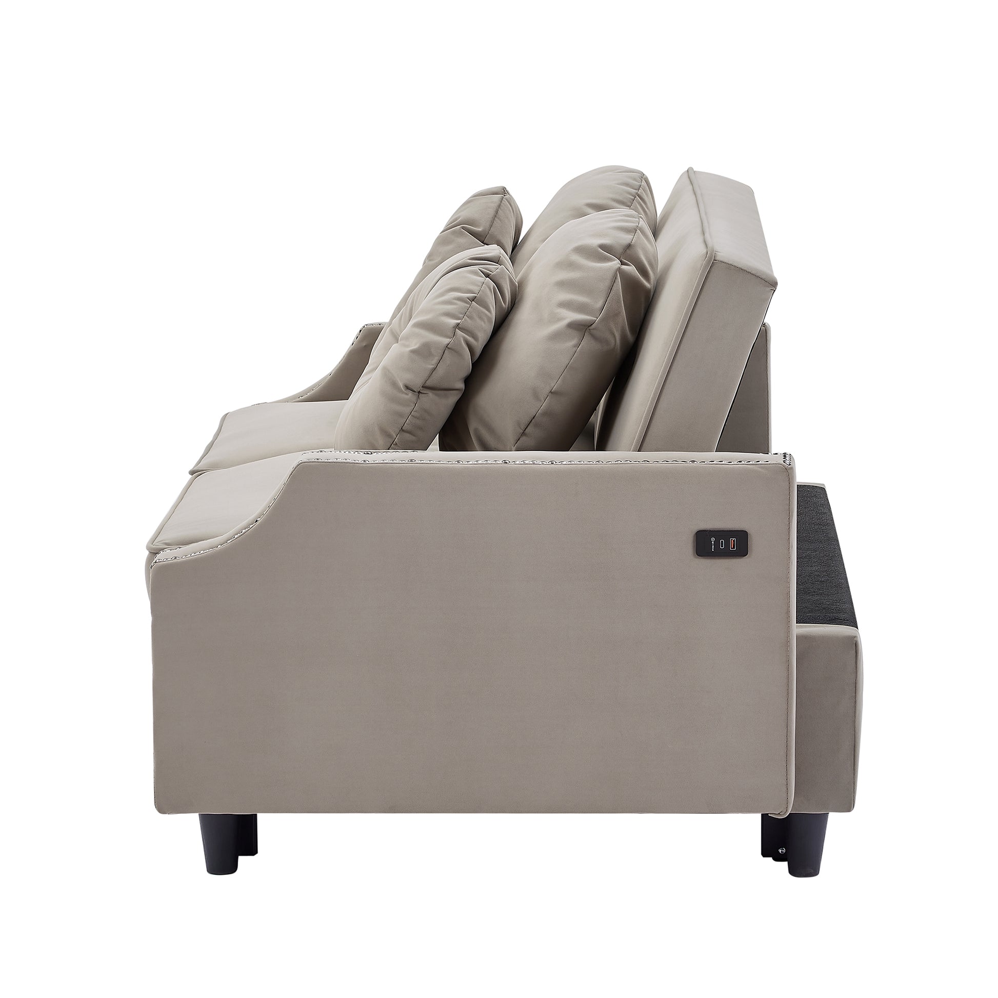 54.7" Multiple Adjustable Positions Sofa Bed Stylish Sofa Bed With A Button Tufted Backrest, Two Usb Ports And Four Floral Lumbar Pillows For Living Room, Bedroom,Or Small Space, Coffee Coffee Foam Polyester 2 Seat