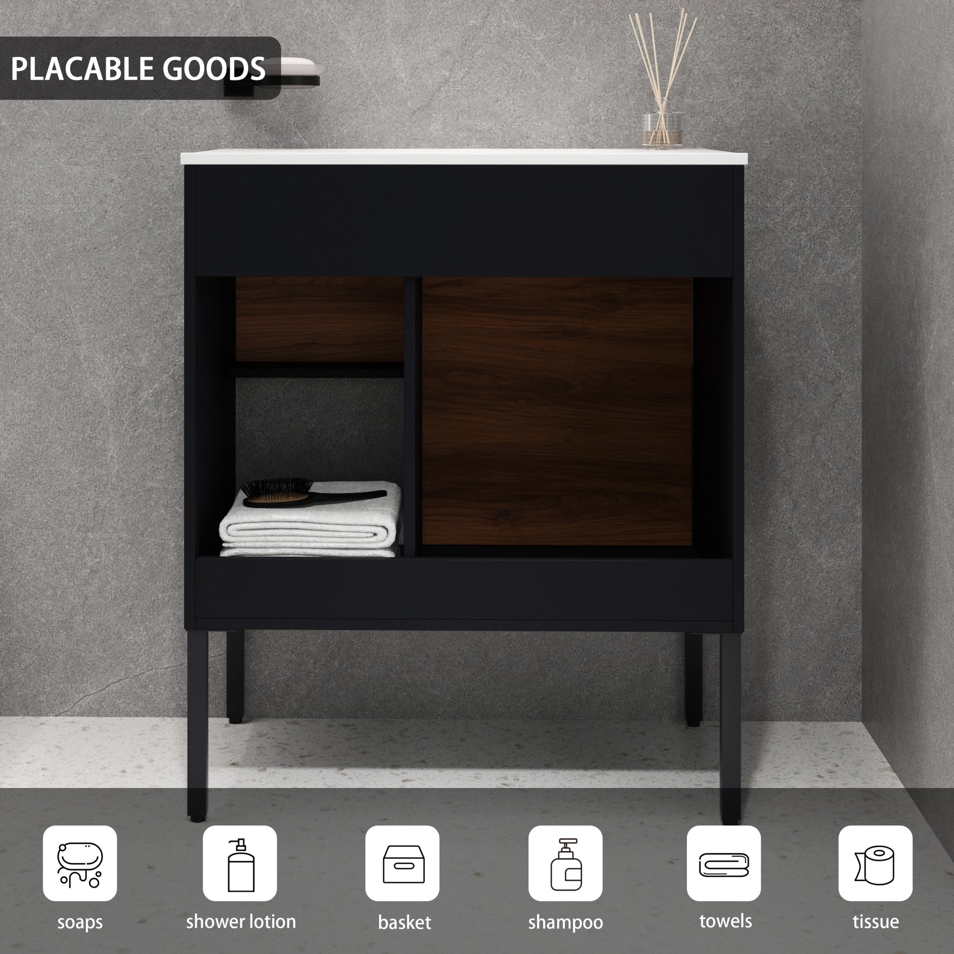 30 Inch Freestanding Bathroom Vanity With Gel Sink, Soft Closing Door And 2 3 Soft Closing Drawers 1 Brown Ebony 1 Bathroom Freestanding Modern Plywood