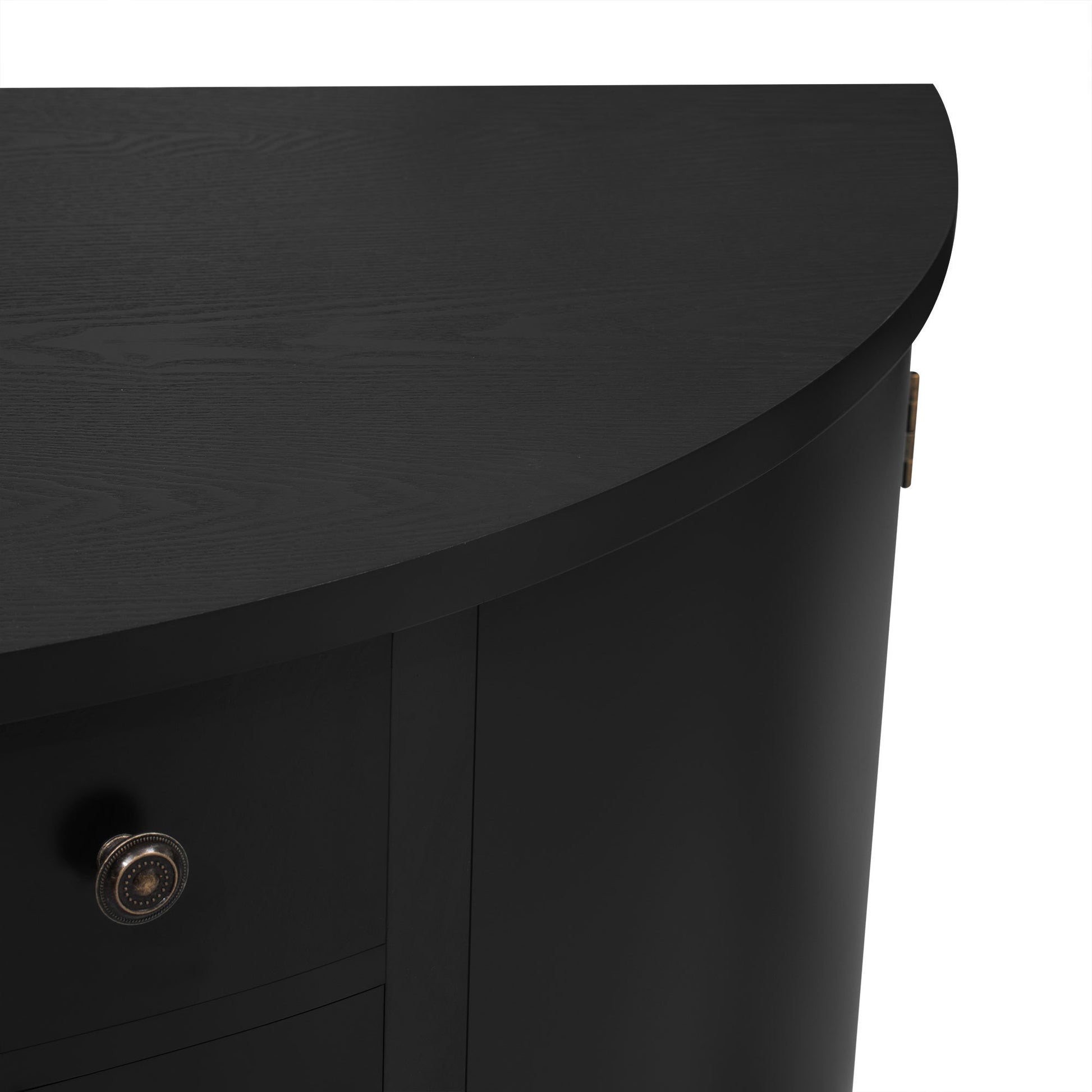 Curved Design Storage Cabinet Made Of Fraxinus Mandschuric Solid Wood Veneer, Adjustable Shelves, Suitable For Corridors, Entrances And Study. Black Mdf